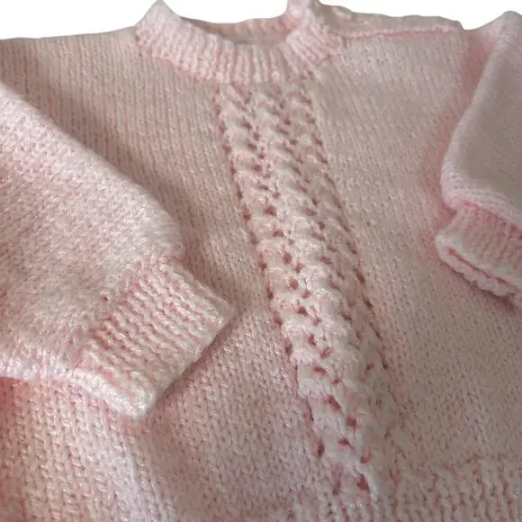 Vintage Handmade Soft Pink Cable Knit Crochet Baby Sweater – Newborn Size - Picture 5 of 10